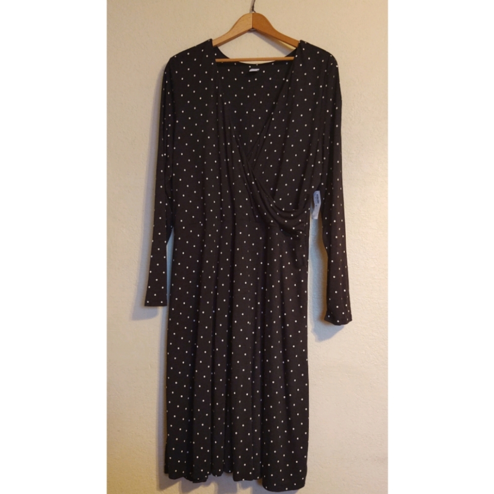 Old Navy LS Black & White Poka Dot Faux Wrap Dress